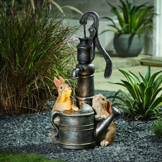 Resin Bunnies Water Pump Outdoor Fountain with LED Light