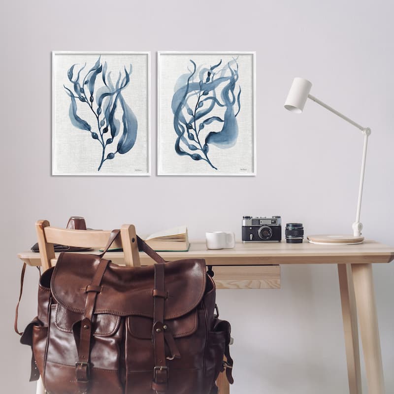 Stupell Fluid Blue Herbs Framed Giclee Art Design By Carol Robinson (Set of 2)