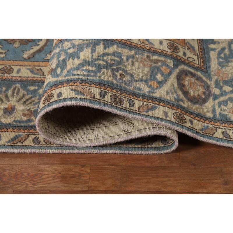 Floral Tabriz Persian Rug Handmade Blue Traditional Wool Carpet - 9'9"x 12'9"
