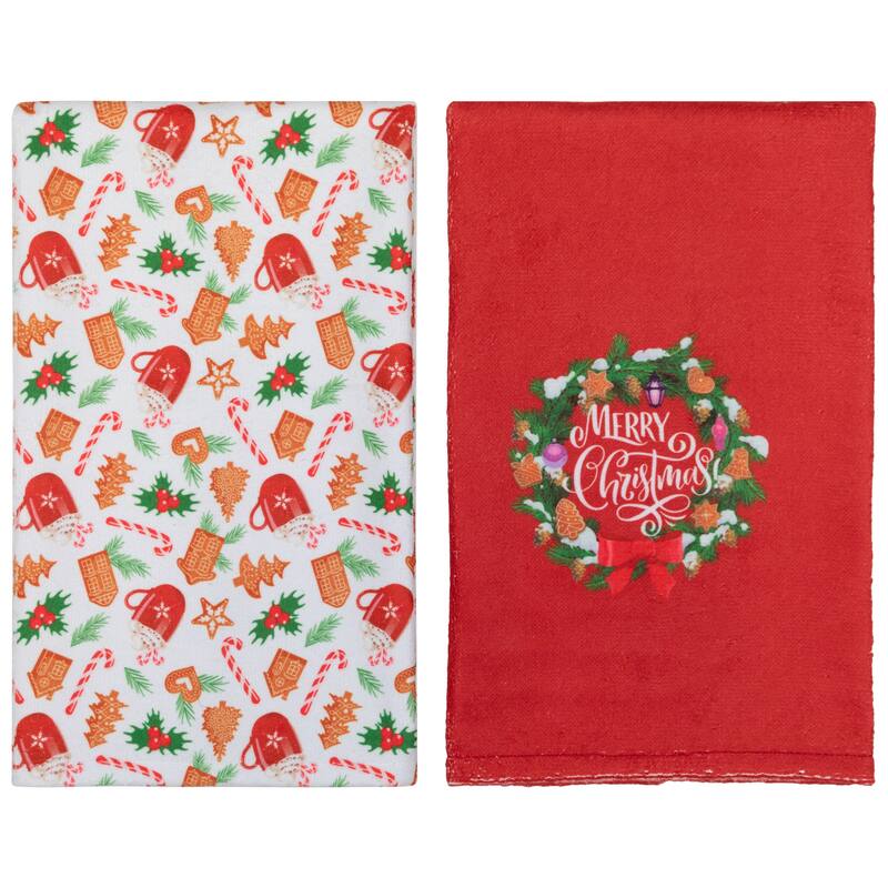 Merry Christmas Kitchen Tea Towels - 26" - Set of 2