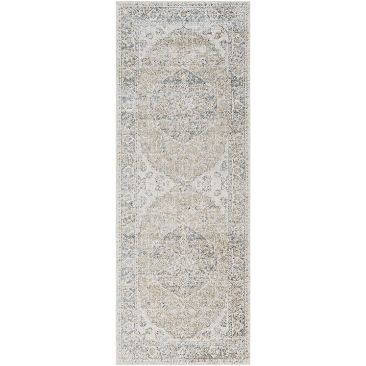 Livabliss Lillian Machine Washable Vintage Area Rug - 2'7" x 7'3" - Taupe/Slate