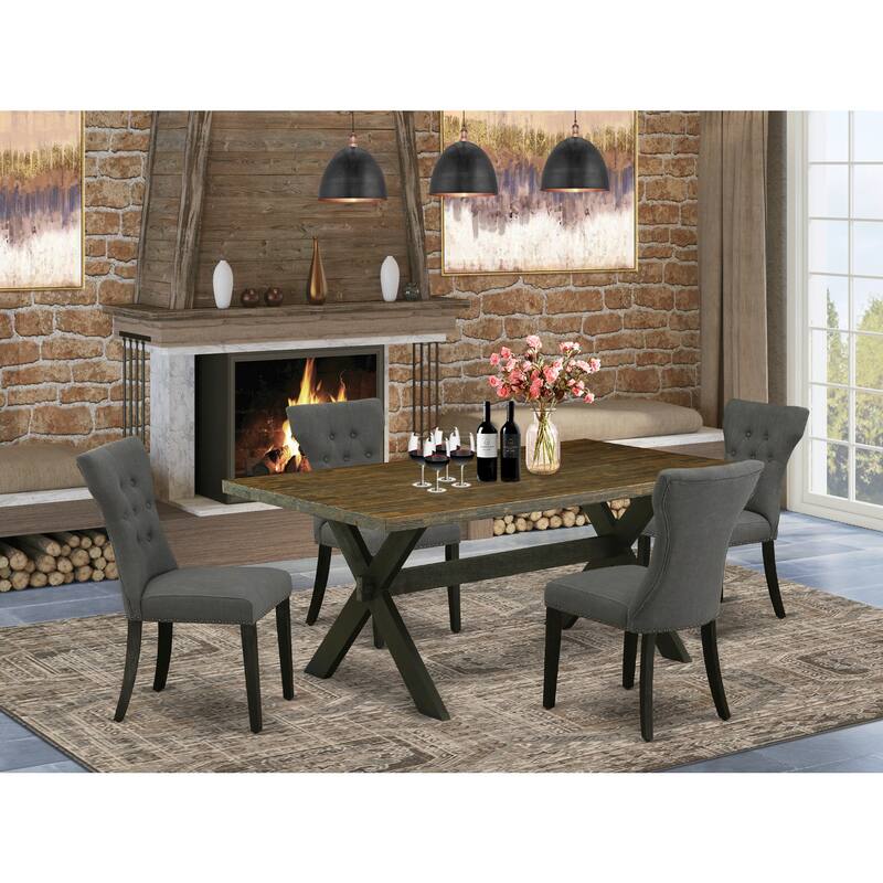 Mid Century Dining Set - 5 Piece Table and Chair Set - Rectangular Kitchen Table with Upholstered Parsons Chairs - 72