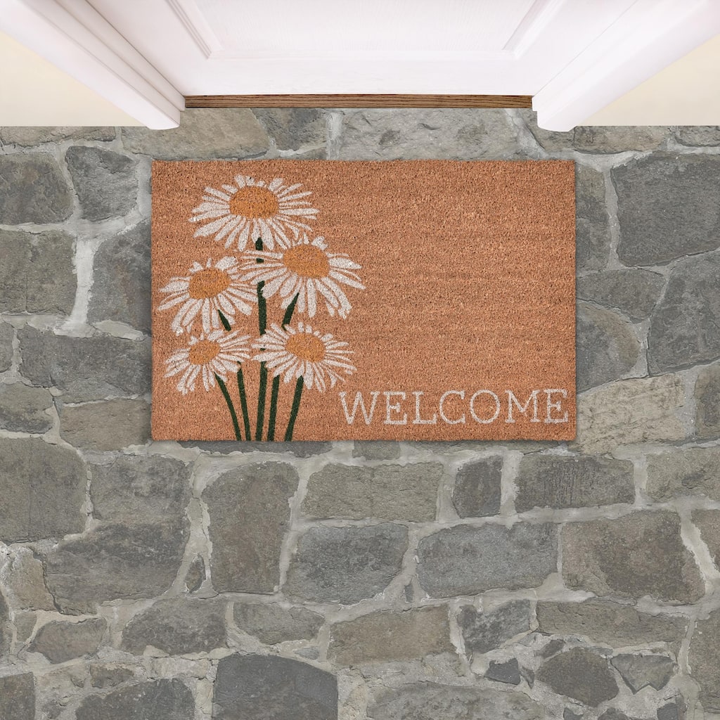 Villa by Classic Home Daisy Welcome 24x36 Ivory and Natural Choir Doormat