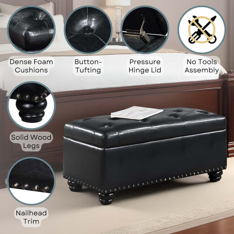Round Ottoman - Upholstered Circular Seat with Cushion Top for Living Room, Entryway, or Bedroom Accent