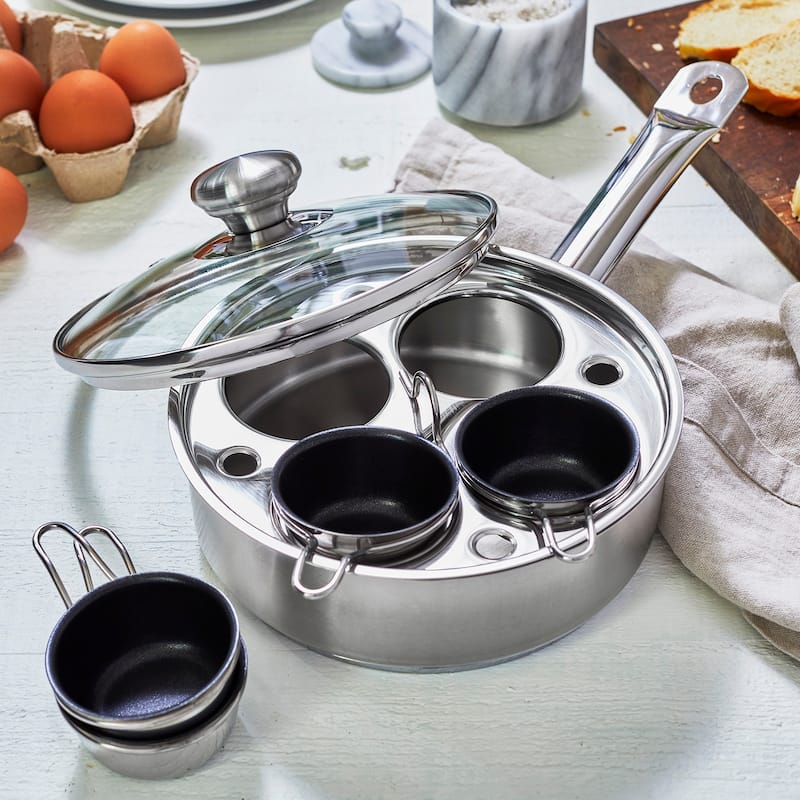 Demeyere Resto 4-cup Stainless Steel Egg Poacher Set - 1.5-qt