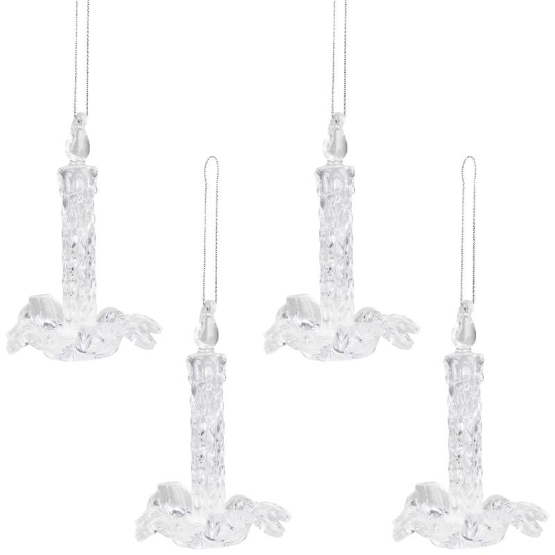 Candlestick with Holly Leaf Christmas Ornaments - 4" - Set of 4