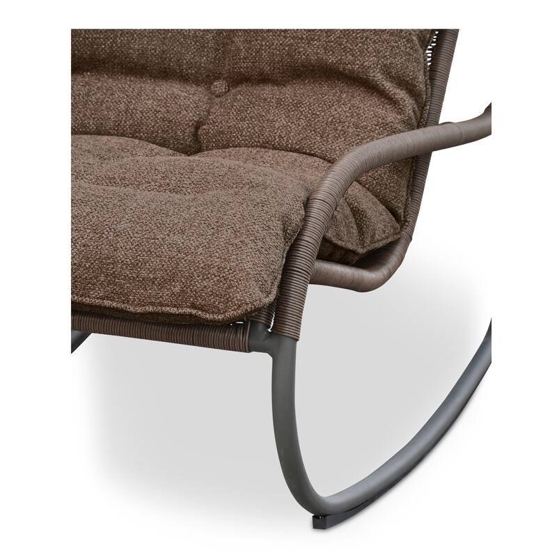 NADAAL STUDIOS Torven Outdoor Rocking Chair, Woven Synthetic Wicker, Aluminium Frame, Brown Cushion, Brown