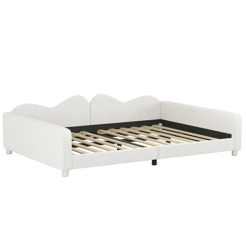 Upholstered Daybed with Cloud-Shaped Backrest, Twin/Full Size Sherpa Fabric Daybed Frame Sofa Bed with Support Legs for Kids