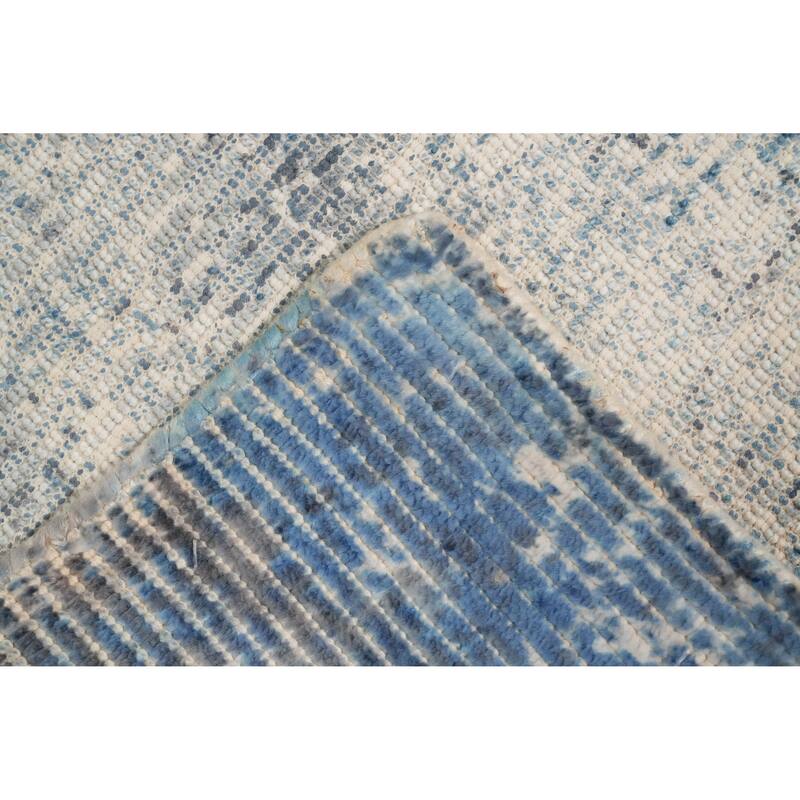 Hand Knotted Oriental Viscose Silk Carpet Modern Abstract Navy Blue & Blues Abstract Area Rug - 7' 10'' X 5' 5''