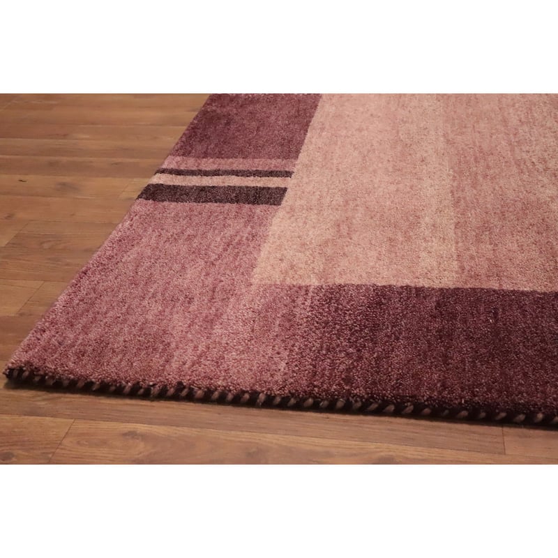 Hand Knotted Oriental 100% Wool Carpet Modern Geometric Pink Gabbeh Area Rug - 7' 2'' X 5' 1''