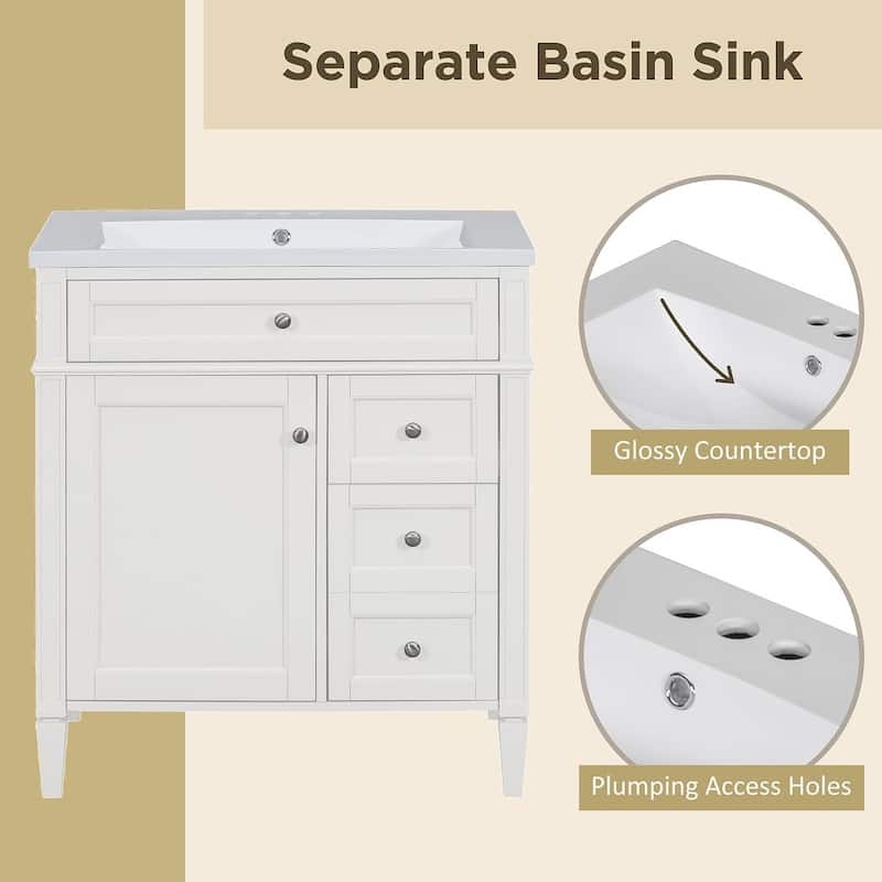 30'' Bathroom Vanity with Top Sink Set, Sink Bathroom Vanity
