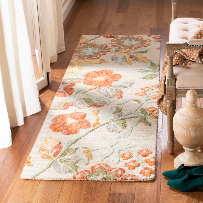 SAFAVIEH Handmade Blossom Roseanna Modern Floral Wool Rug - 2'3" x 8' Runner - Grey/Red - Runner