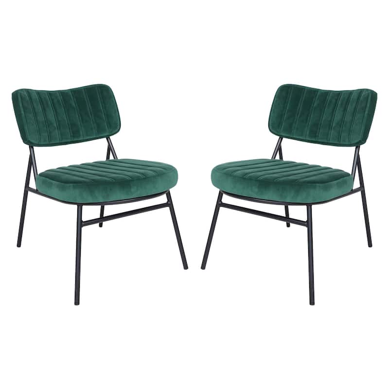 Marilane Modern Set of 2 Velvet Upholstered Accent Chairs with Sturdy Metal Legs for Home Office and Lounge Living Room - Emerald Green