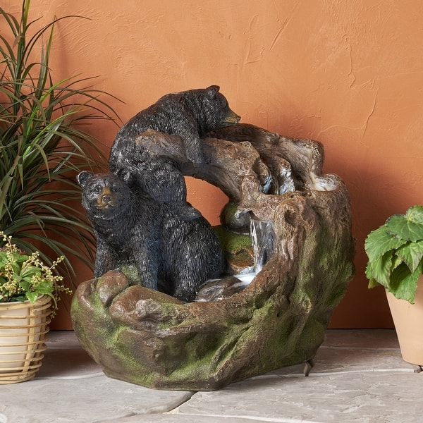 slide 2 of 11, Datona Outdoor Outdoor Bears on a Log Fountain by Christopher Knight Home Brown - Floor - Resin