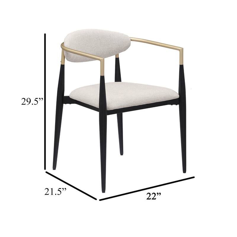 Exis Dining Armchair Set of 2, Modern Beige Fabric, Sleek Black Metal