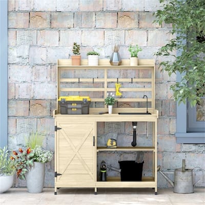 Garden Work Bench with Open Storage Shelves & Country Style Design - 44.1" L x 18.5" W x 57.5" H