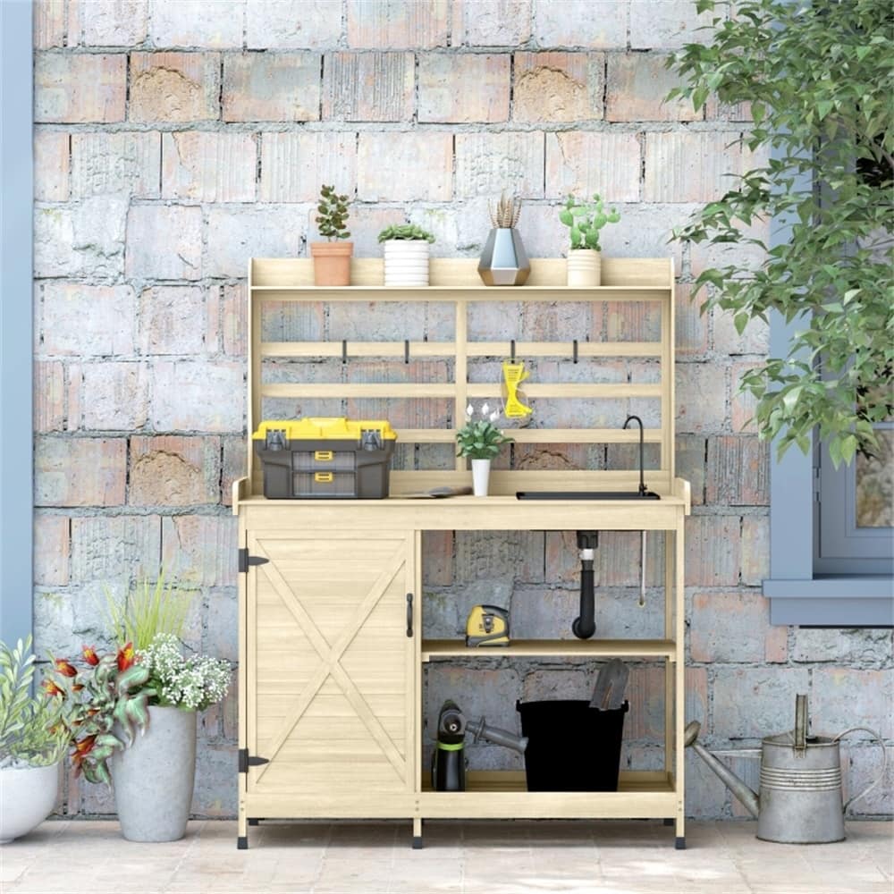 Garden Work Bench with Open Storage Shelves & Country Style Design - 44.1" L x 18.5" W x 57.5" H
