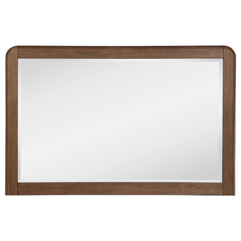 Rie Dresser Mirror, Walnut Brown Wood, Rounded Open Corners, 32 Inch