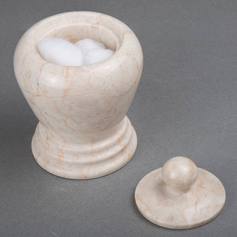 Creative Home Aladdin Collection Champagne Marble Cotton Ball Swab Holder, Bathroom Storage Jar - Beige