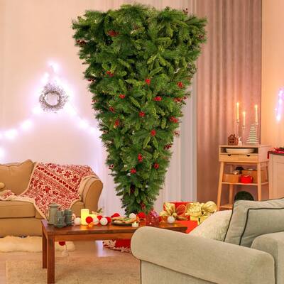7.4 ft Upside Down Green Christmas Tree Hinged Spruce Full Tree