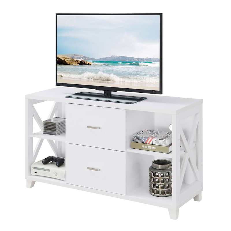 Convenience Concepts Oxford Deluxe 2 Drawer TV Stand with Shelves for TVs up to 55 Inches - White