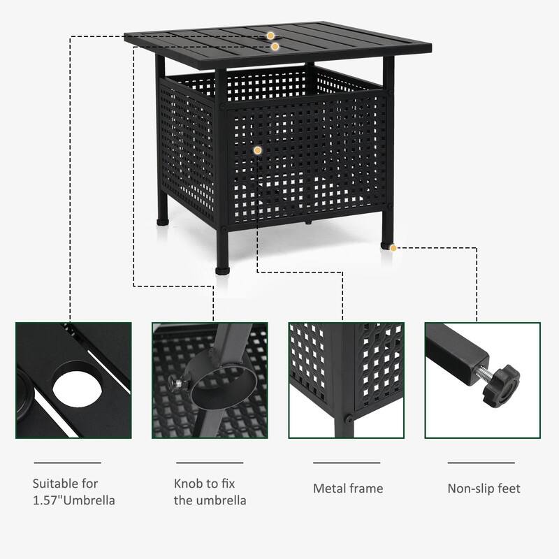 22 in. Black Wrought Iron Table with Umbrella Hole