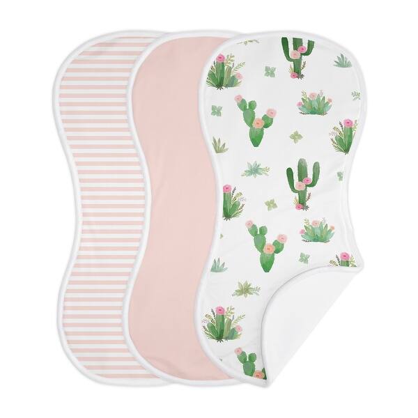 slide 2 of 6, Cactus Floral Collection Absorbent Burp Cloths (3 Pack Set) - Pink and Green Boho Watercolor Shabby Chic Desert