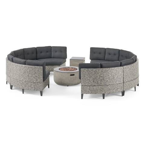 Baltaire Outdoor Round 8 Seater Wicker Sectional Set with Fire Pit and Tank Holder by Christopher Knight Home