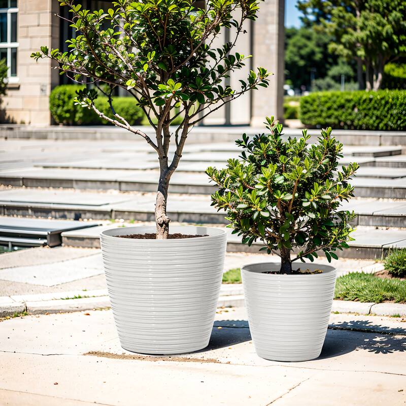 2-Piece HDPE Tapered Round Plastic Pot Planters Set - Pearl White