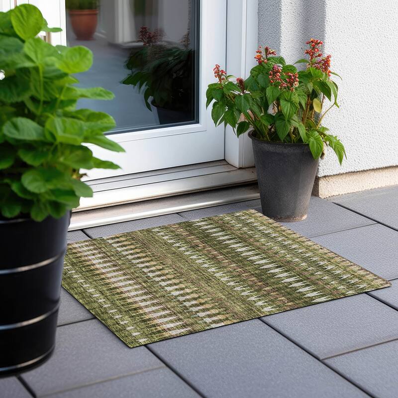 Machine Washable Indoor/ Outdoor Chantille Moroccan Boho Rug - Olive - 1'8" x 2'6"