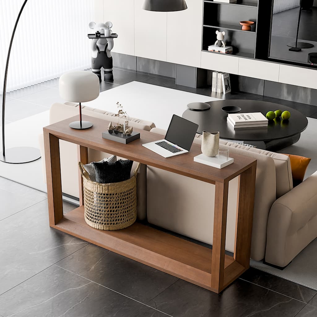 Modern Rectangular Console Table, Behind Couch Table with Ample Storage, for Entryways and Living Rooms, Dark Brown