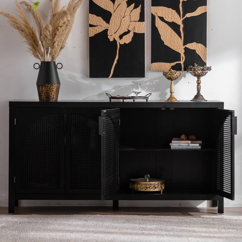 Modern Accent Sideboard Buffet Cabinet with Rattan Doors and Adjustable Internal Shelf