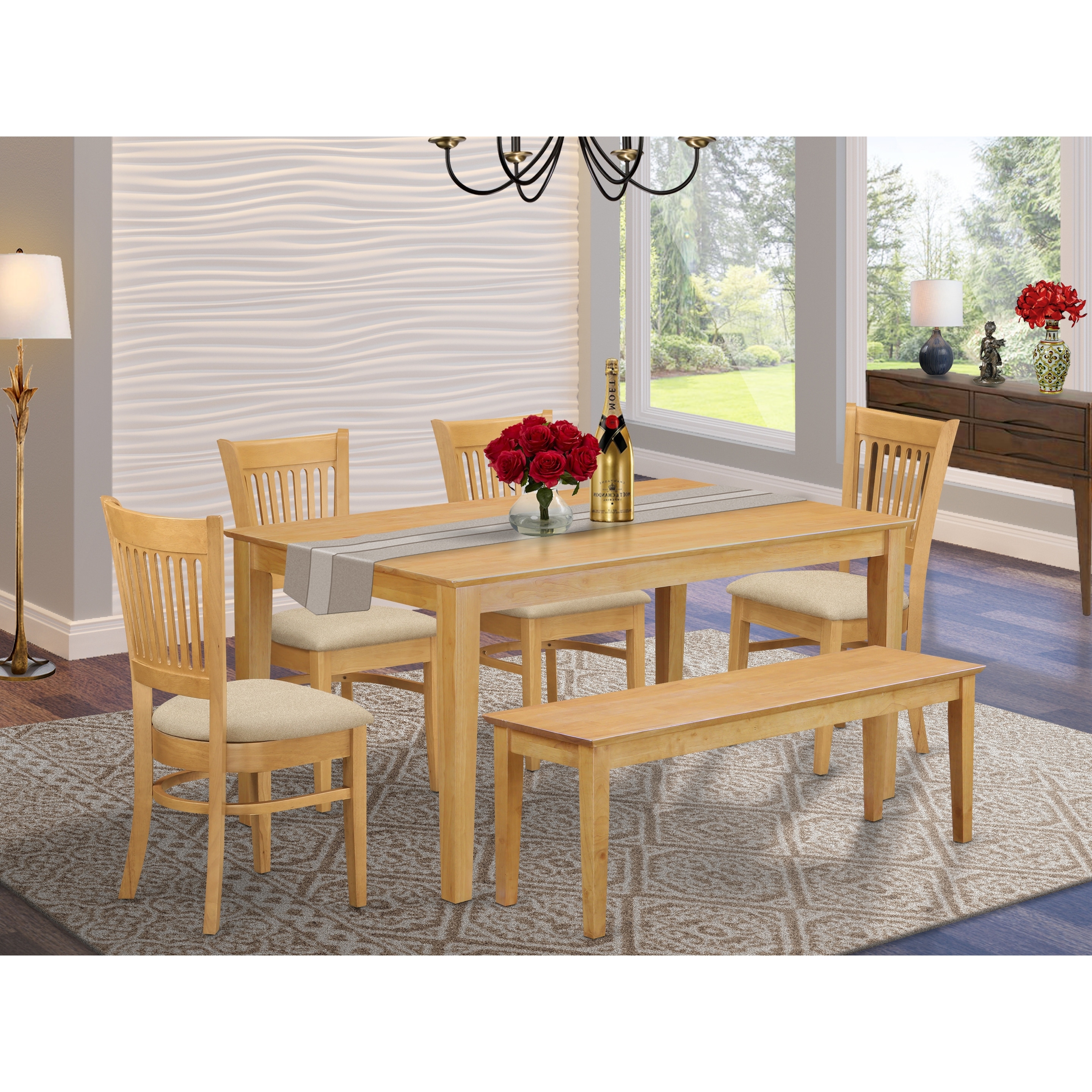 6 Piece Table Set Kitchen Table And 4 Dining Room Chairs Combined With A Wooden Dining Bench Finish Option Overstock 14366473