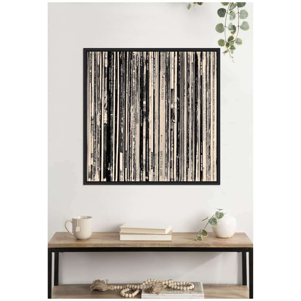 Kate and Laurel 33 RPM Black and White Square by Robert Cadloff Framed Canvas Wall Art Print
