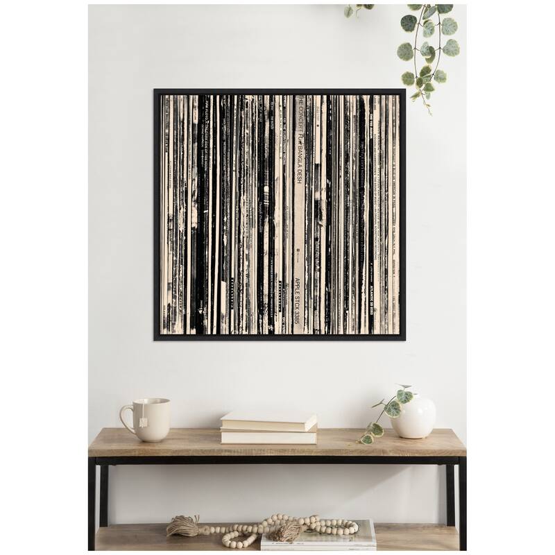Kate and Laurel 33 RPM Black and White Square by Robert Cadloff Framed Canvas Wall Art Print