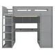 preview thumbnail 4 of 18, Gray Full Size Solid Wood Loft Bed with Desk, Wardrobes & Drawers