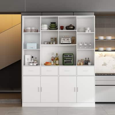 78.7" Large Bookcase,4 door, 4 drawer with Display Storage Shelves - 78.7"H x 63"W