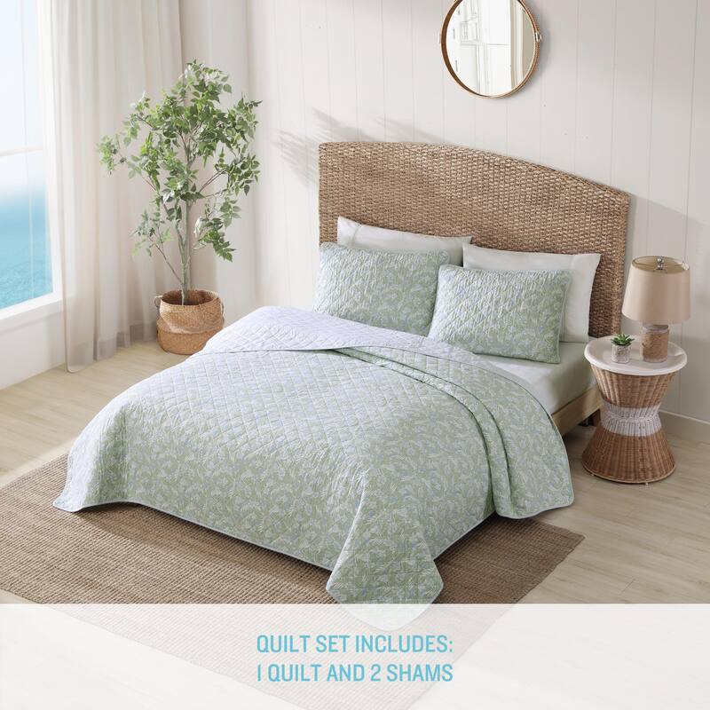 Tommy Bahama Pineapple Bloom Cotton Reversible Green Quilt Set Bed