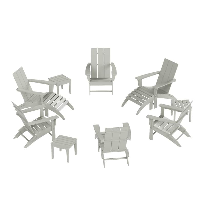 Shoreside Modern 12-Piece Folding Adirondack Chair With Ottoman And Side Table