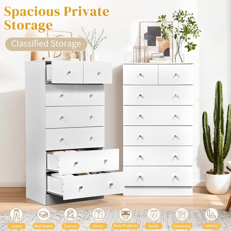 Large 7-Drawer Dresser For Bedroom And Chest Of Drawers With Sturdy Construction Wood Storage Organizer For Closet