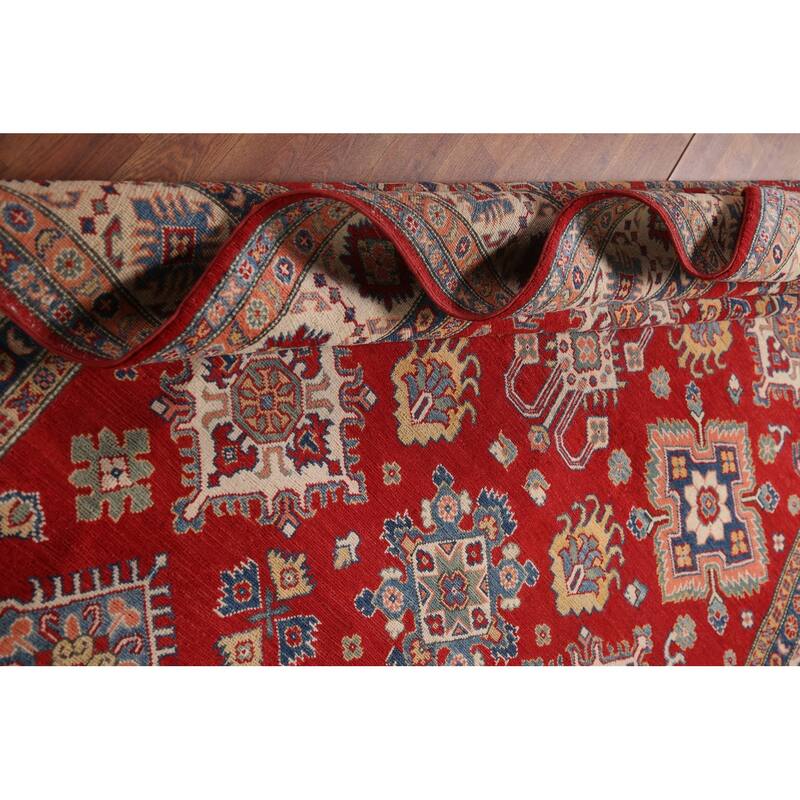 Red Traditional Kazak Area Rug Hand-Knotted Wool Carpet - 6'9" x 9'7"
