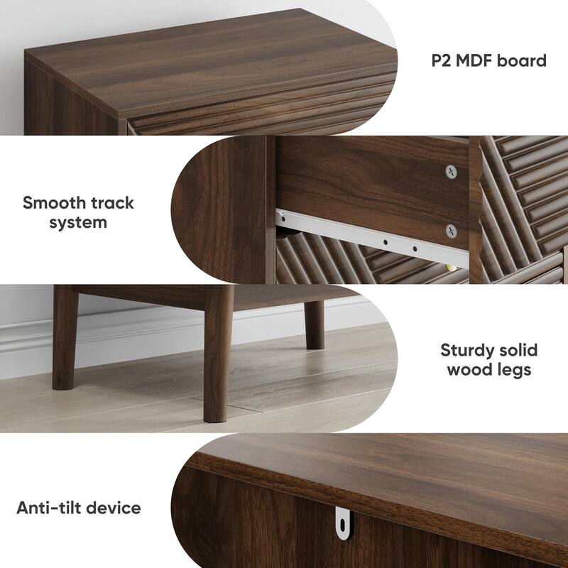 Mid-Century Modern Dresser with Gold Knobs - Walnut