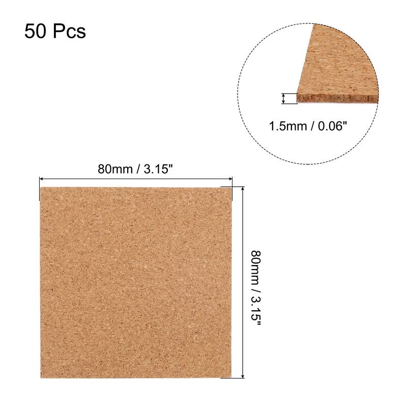 50pcs Self Adhesive Cork Coasters Cork Mats Cork, Square - Wood