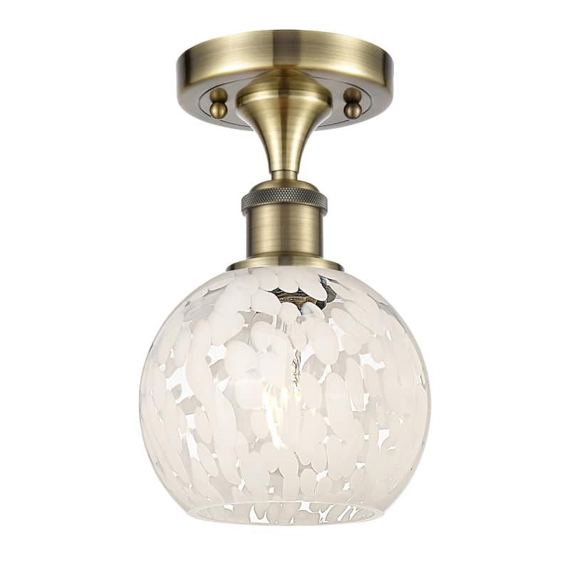 Innovations Lighting 516-1C-10-6 White Mouchette Semi-Flush White - Antique Brass