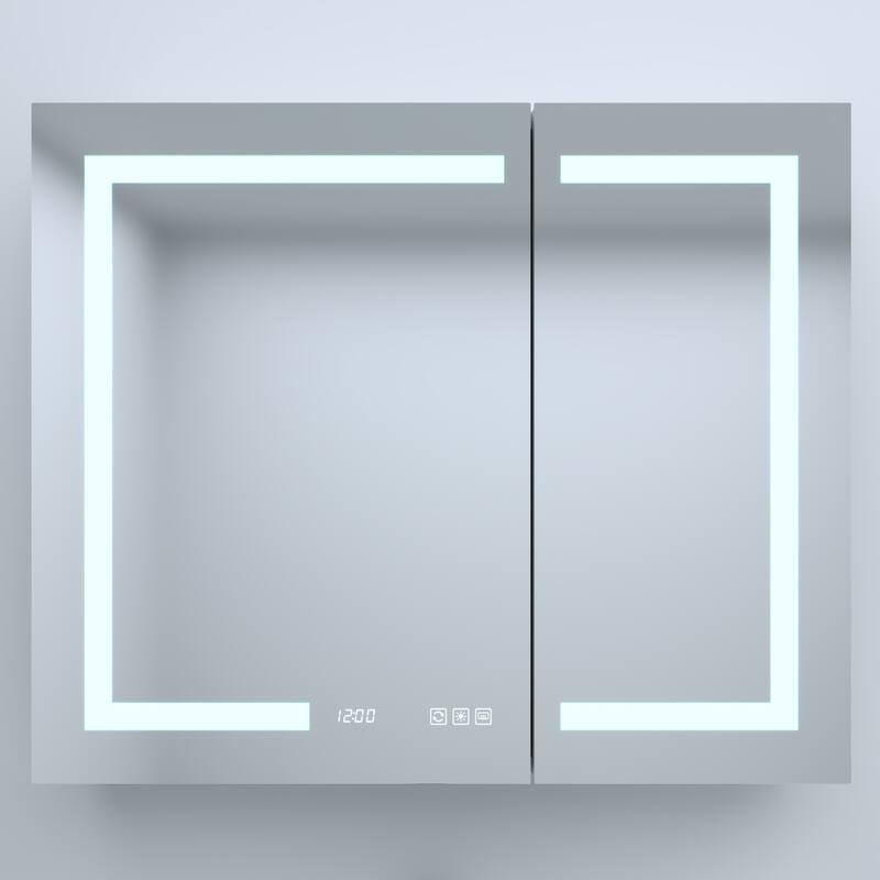 Rectangular Aluminum Recessed/Surface Mount Medicine Cabinet in Silver with Mirror LED and Clock