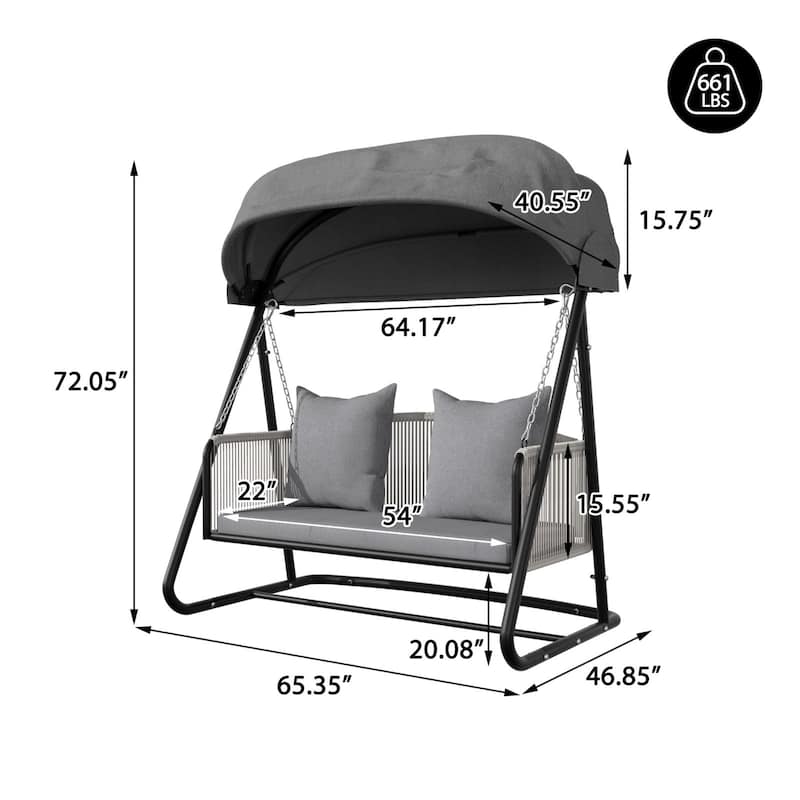VEIKOUS Outdoor Patio Swing 2-Seat with Adjustable Convertible Canopy, 661 Lbs Capacity Steel Frame - N/A