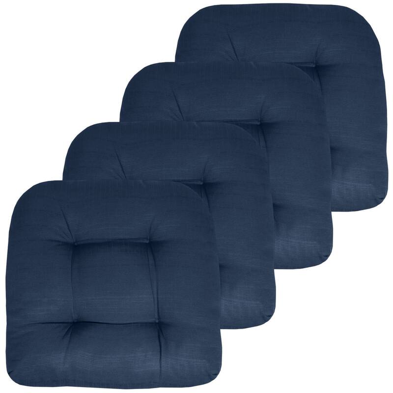 Sweet Home Collection Patio Cushions Outdoor Chair Pads Thick Fiber Fill Tufted 19" x 19" - Set of 4 - Navy