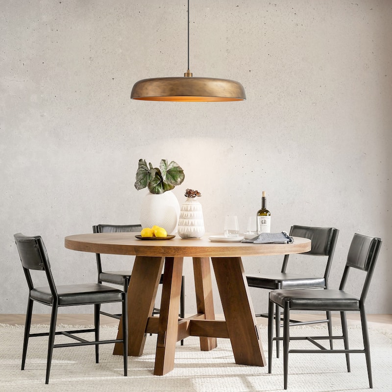 1-Light Modern Vintage Brown Dome Pendant Light for Kitchen Island - 23.6 in. W x 6.3 in. H
