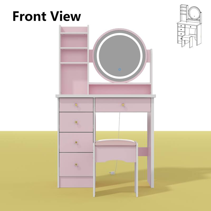 31.5" Wide Makeup Vanity Set with Stool, Mirror,3 Color Light - 31.5"W