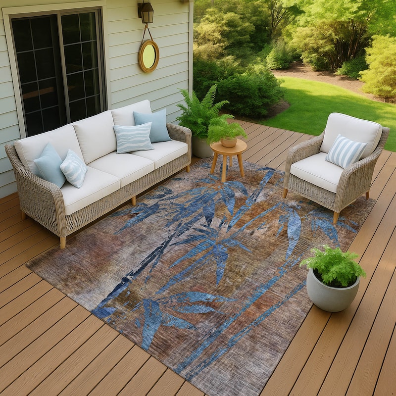 Machine Washable Indoor/ Outdoor Modern Floral Chantille Rug - Brown - 9' x 12'